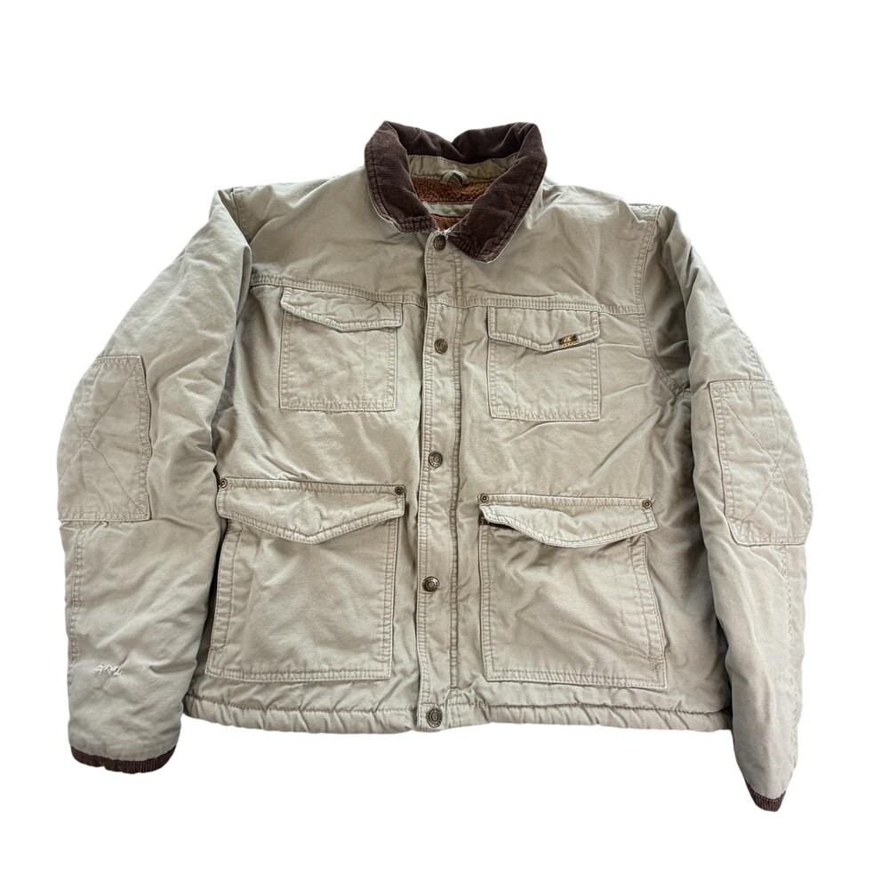 Wrangler Hero Jacket Mens XL Beige Canvas Sherpa Lined Workwear Outdoor